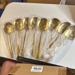 Source Unknown Gold Serving Utensils Set
